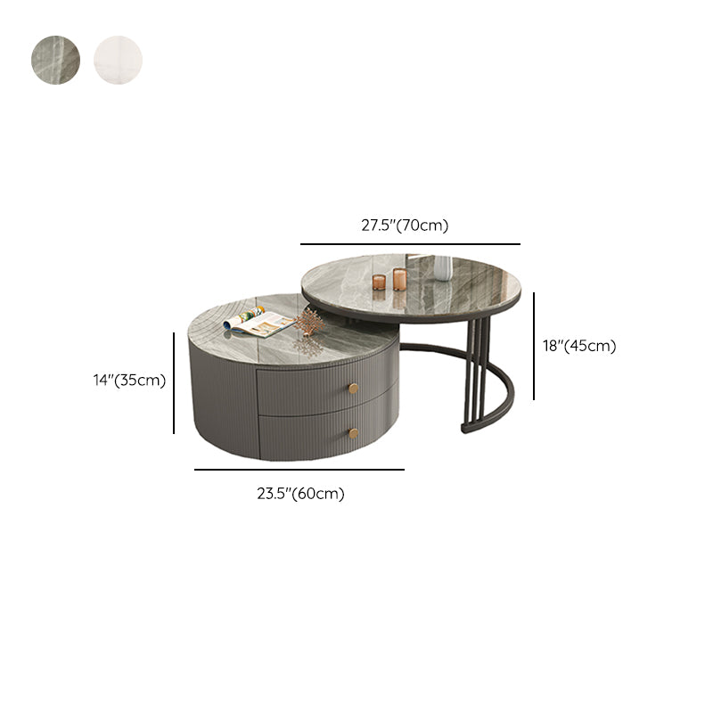 Frame 2 Nesting Coffee Table with 2 Drawers Modern Slate/Glass Round Coffee Table Set