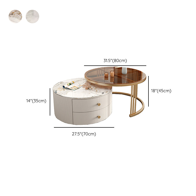 Frame 2 Nesting Coffee Table with 2 Drawers Modern Slate/Glass Round Coffee Table Set