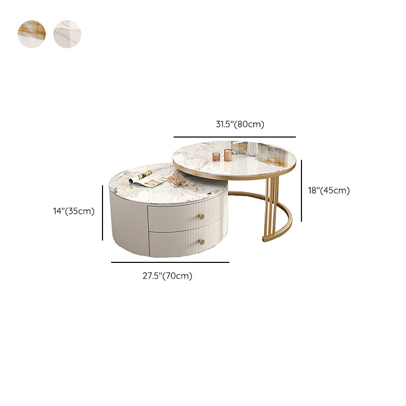 Frame 2 Nesting Coffee Table with 2 Drawers Modern Slate/Glass Round Coffee Table Set