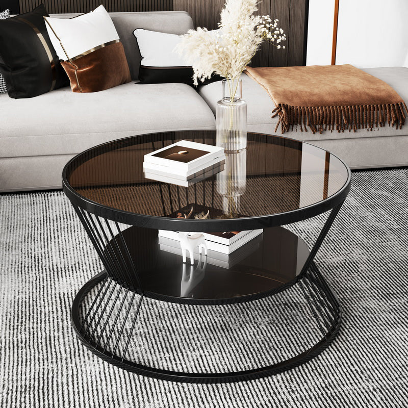 Modern Metal Frame Coffee Table Glass Top Coffee Or End Table with Shelf