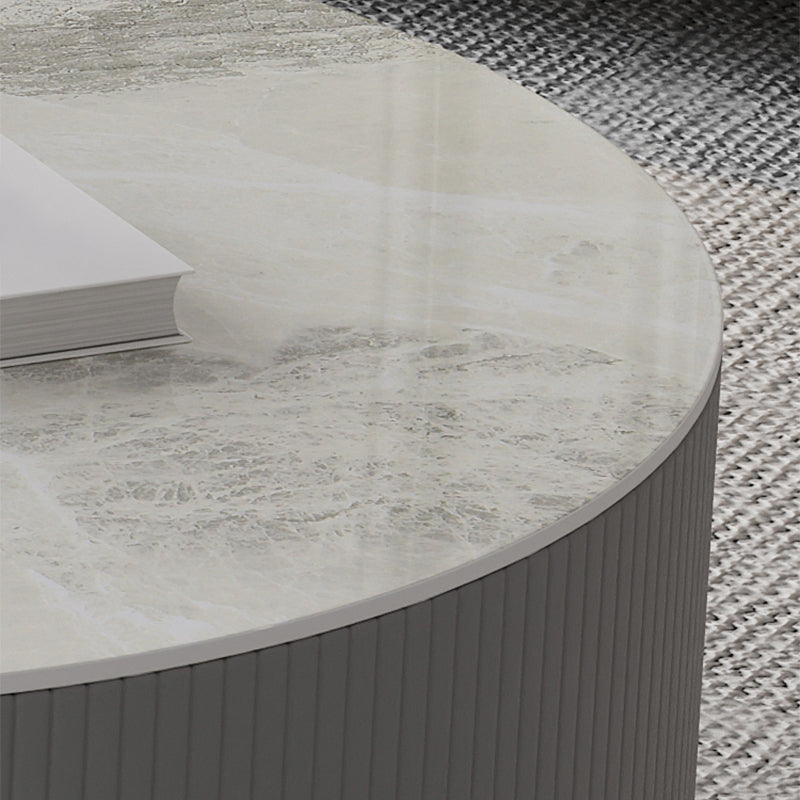 Modern Cocktail Table Round Glass / Slate Coffee Table with Storage