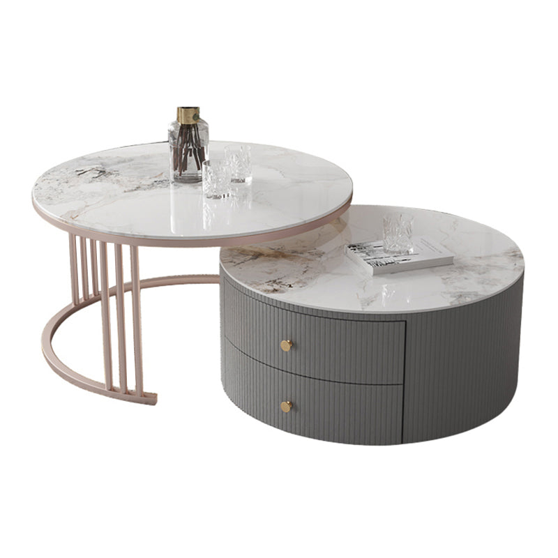 Modern Cocktail Table Round Glass / Slate Coffee Table with Storage