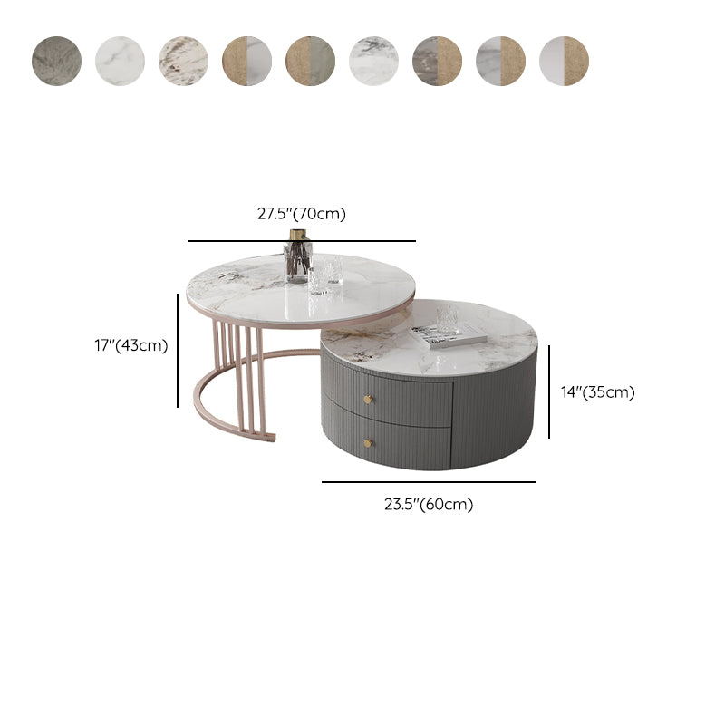 Modern Cocktail Table Round Glass / Slate Coffee Table with Storage