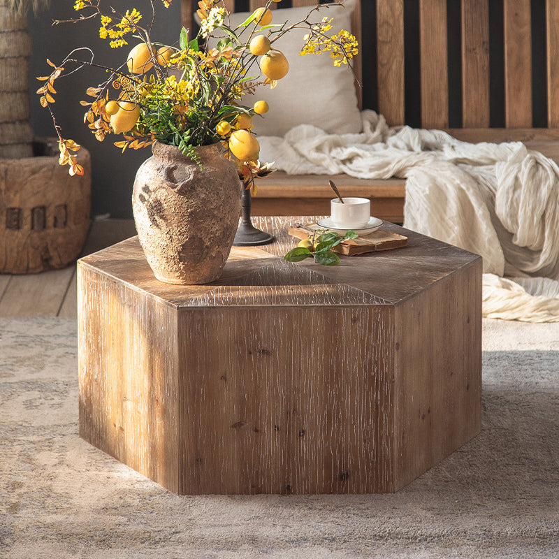 Block Coffee Table Solid Wood Natural Color Coffee Table for Living Room