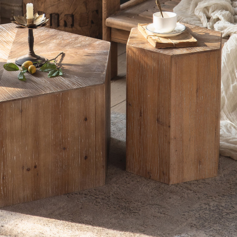 Block Coffee Table Solid Wood Natural Color Coffee Table for Living Room