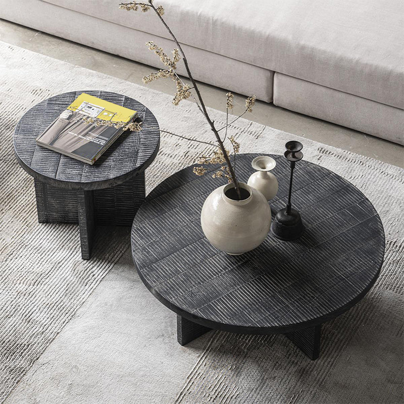 Contemporary Wooden Coffee Table Round Espresso Wood Cocktail Table