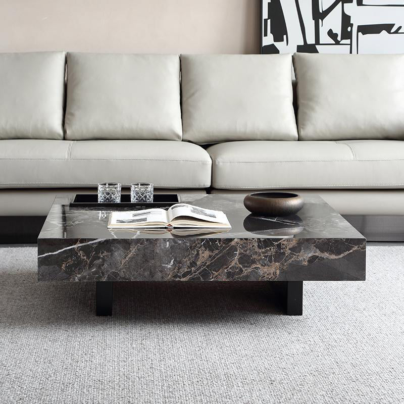 Contemporary Stone Coffee Table Rectangle Sled Coffee Cocktail Table