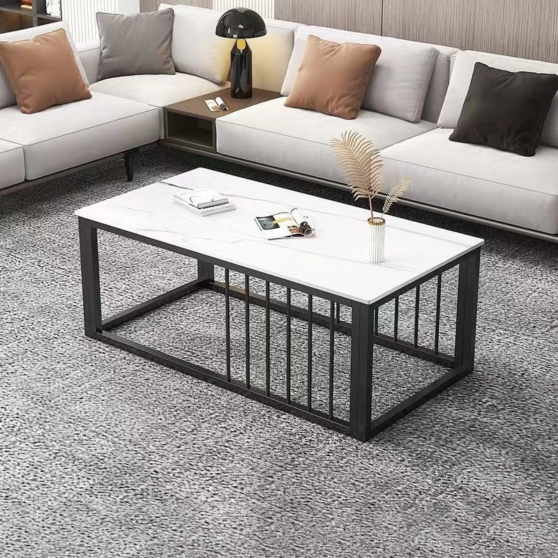 Contemporary Stone Coffee Table Rectangle Frame Coffee Cocktail Table