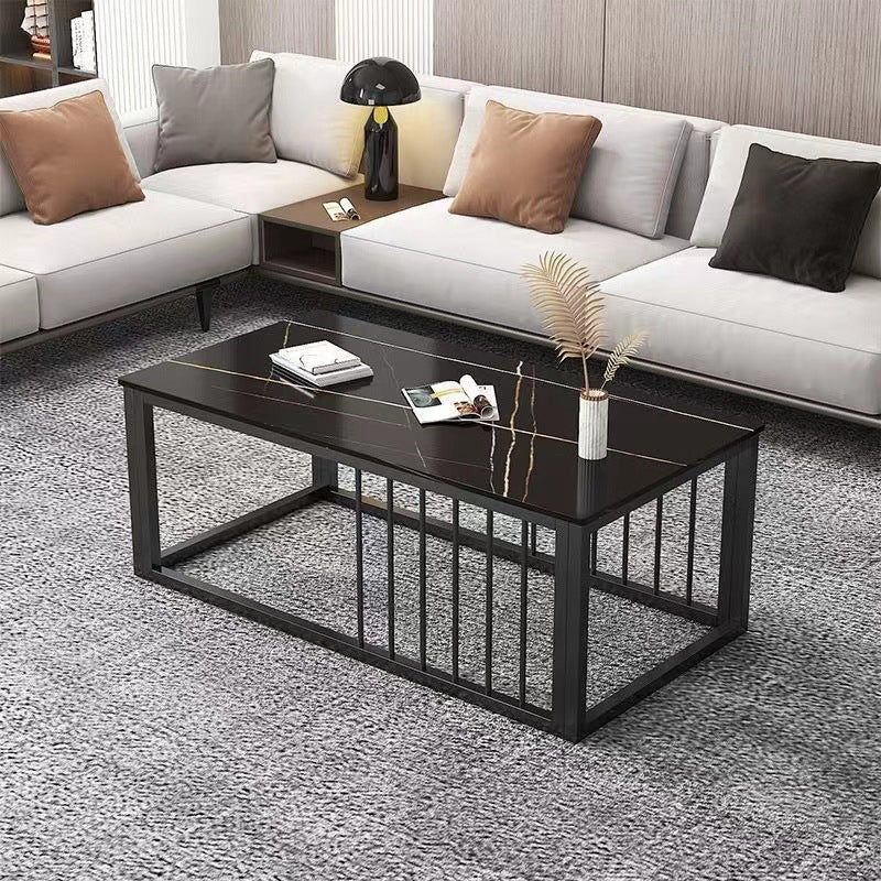 Contemporary Stone Coffee Table Rectangle Frame Coffee Cocktail Table