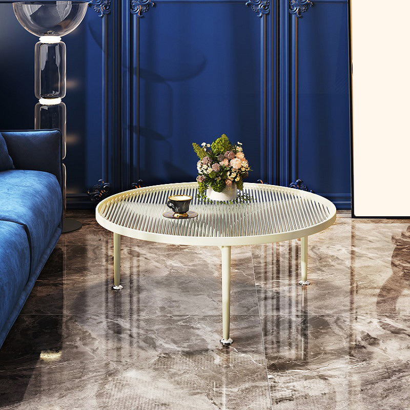 Contemporary Glass-Topped Coffee Table 3 Legs Coffee Cocktail Table
