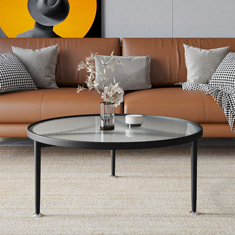 Contemporary Glass-Topped Coffee Table 3 Legs Coffee Cocktail Table