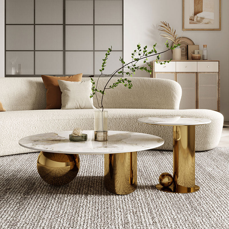 Glam Round Slate Cocktail Table Stainless Steel Abstract Coffee Table
