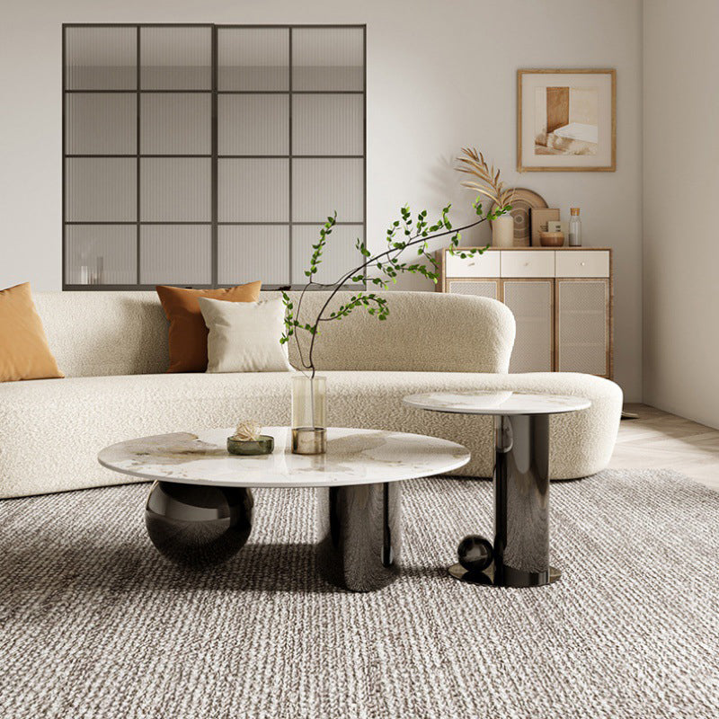 Glam Round Slate Cocktail Table Stainless Steel Abstract Coffee Table