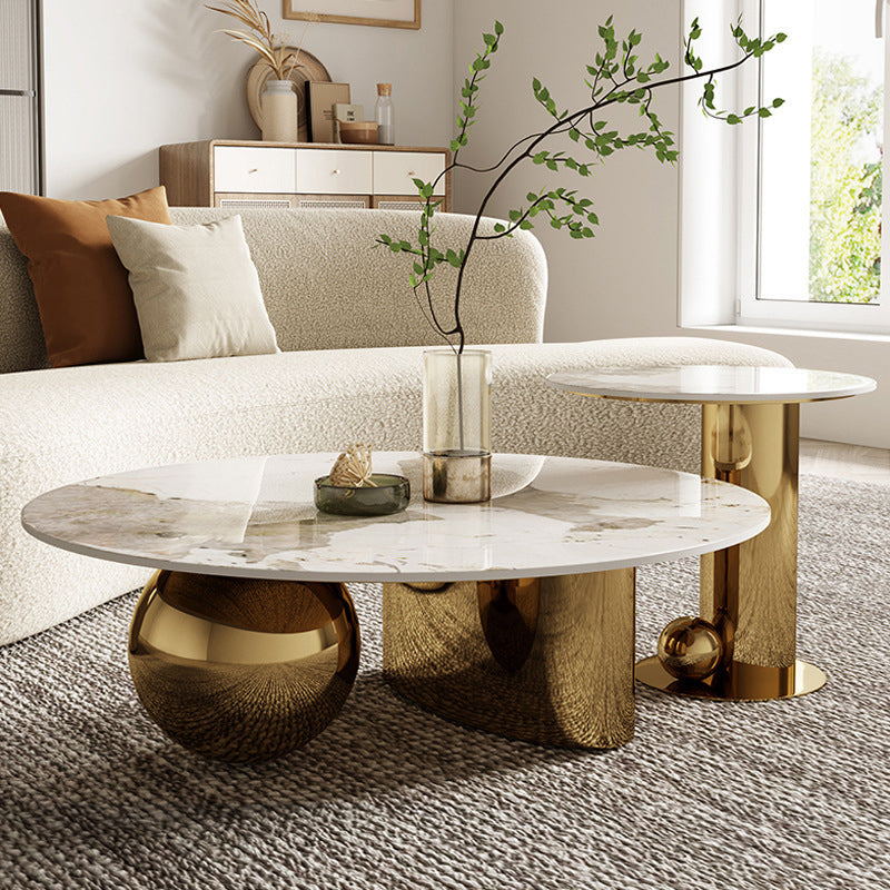 Glam Round Slate Cocktail Table Stainless Steel Abstract Coffee Table