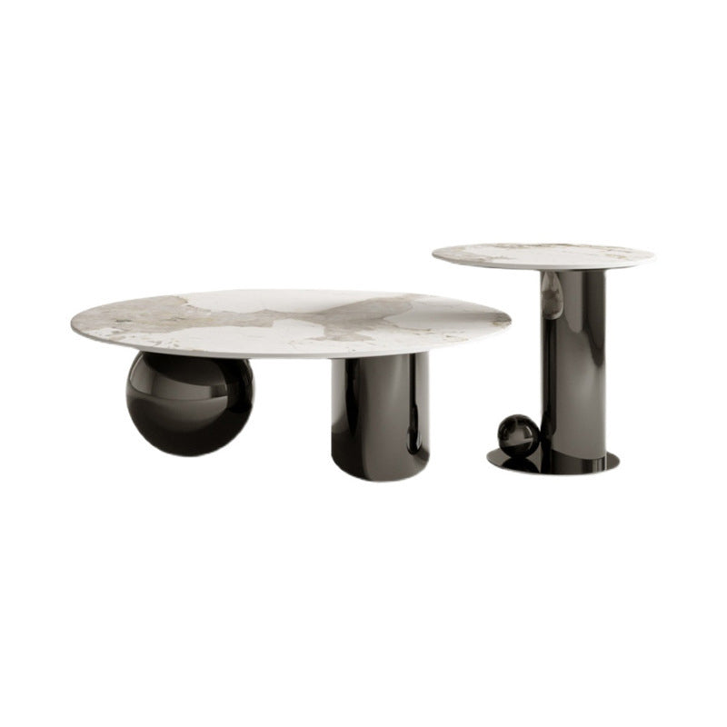 Glam Round Slate Cocktail Table Stainless Steel Abstract Coffee Table