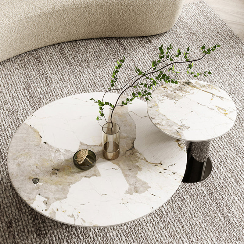 Glam Round Slate Cocktail Table Stainless Steel Abstract Coffee Table