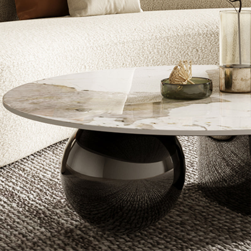 Glam Round Slate Cocktail Table Stainless Steel Abstract Coffee Table
