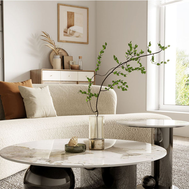Glam Round Slate Cocktail Table Stainless Steel Abstract Coffee Table