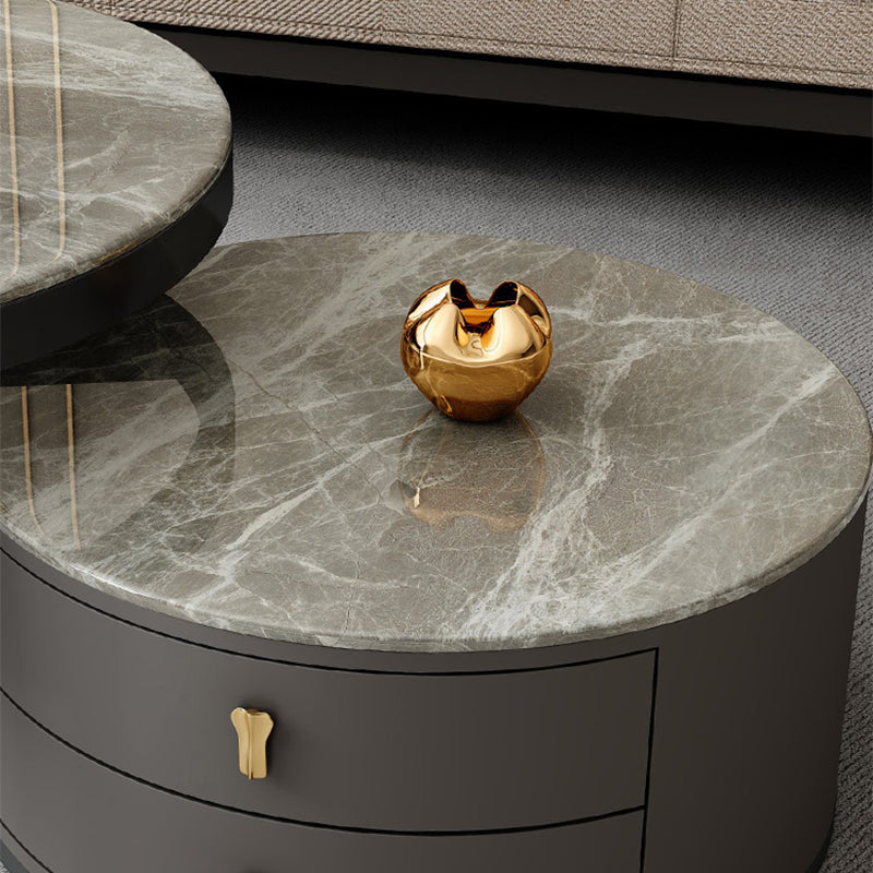 Modern Coffee Cocktail Table Round Nesting Coffee Table Set with Drawer