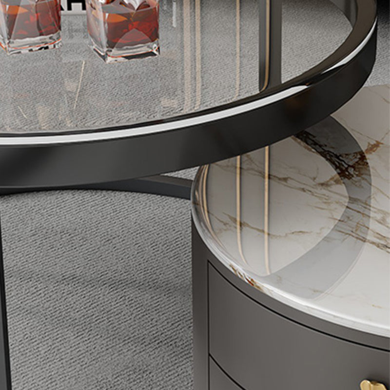 Modern Coffee Cocktail Table Round Nesting Coffee Table Set with Drawer