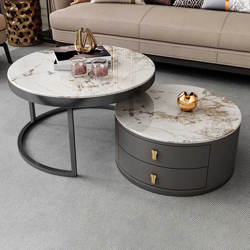 Modern Coffee Cocktail Table Round Nesting Coffee Table Set with Drawer