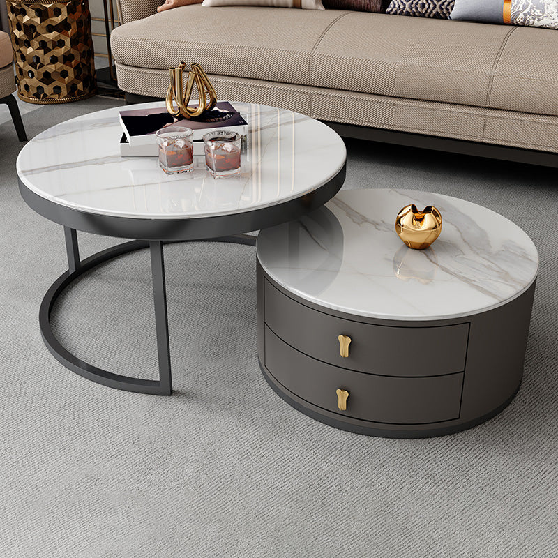 Modern Coffee Cocktail Table Round Nesting Coffee Table Set with Drawer