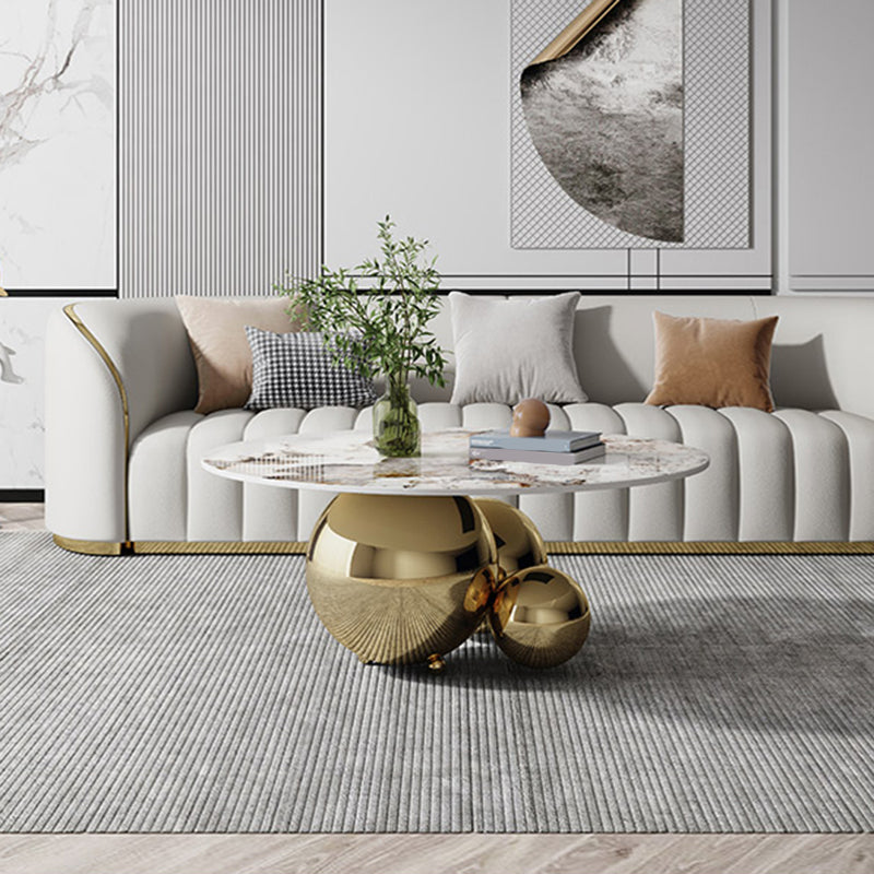 Glam Style 16.92" Tall Abstract Cocktail Table Round Slate Coffee Table