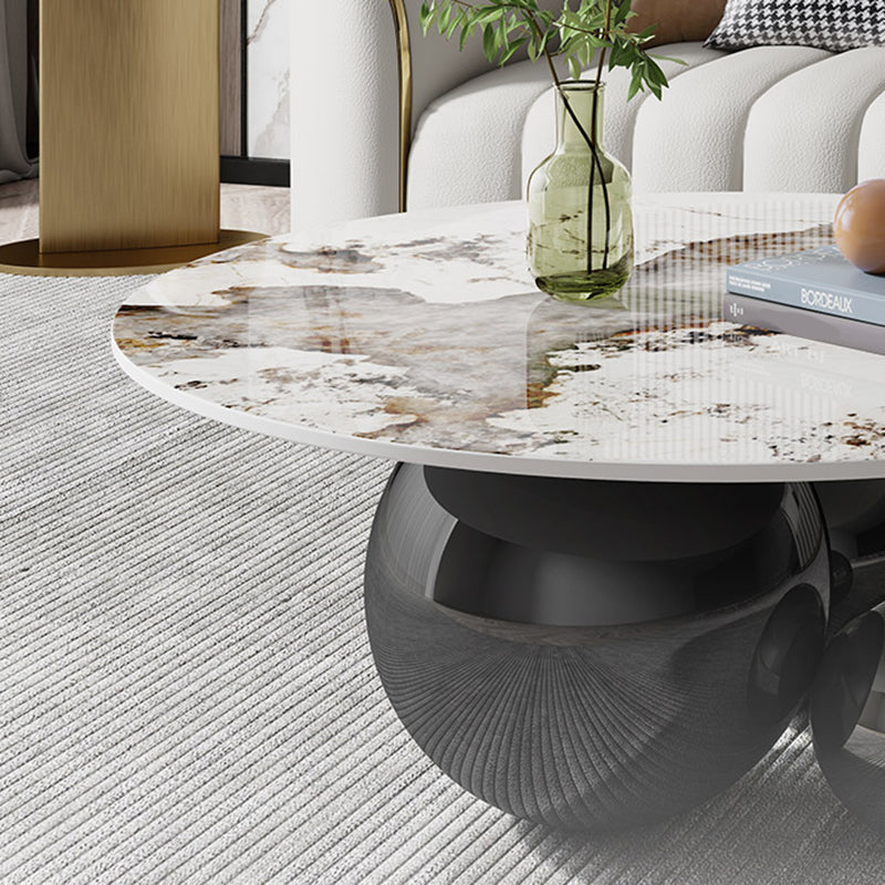 Glam Style 16.92" Tall Abstract Cocktail Table Round Slate Coffee Table