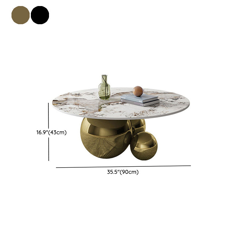 Glam Style 16.92" Tall Abstract Cocktail Table Round Slate Coffee Table
