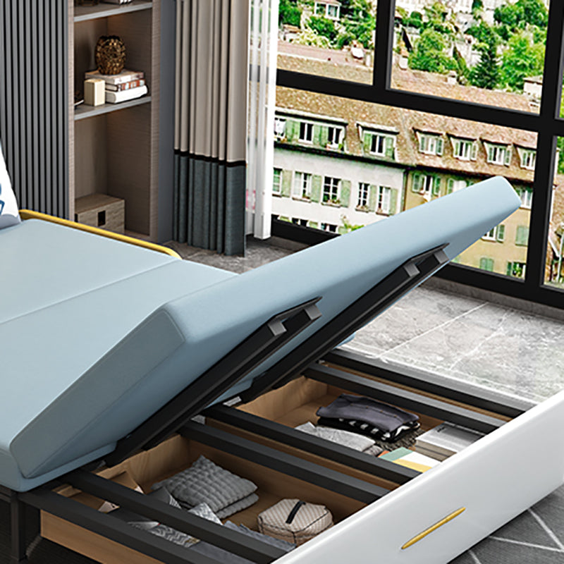 Glam Round Arms Futon Frame Bonded Leather Blue Sleeper Sofa