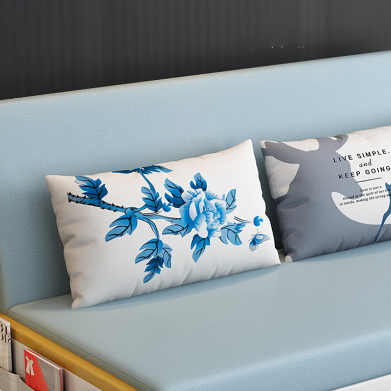 Glam Round Arms Futon Frame Bonded Leather Blue Sleeper Sofa