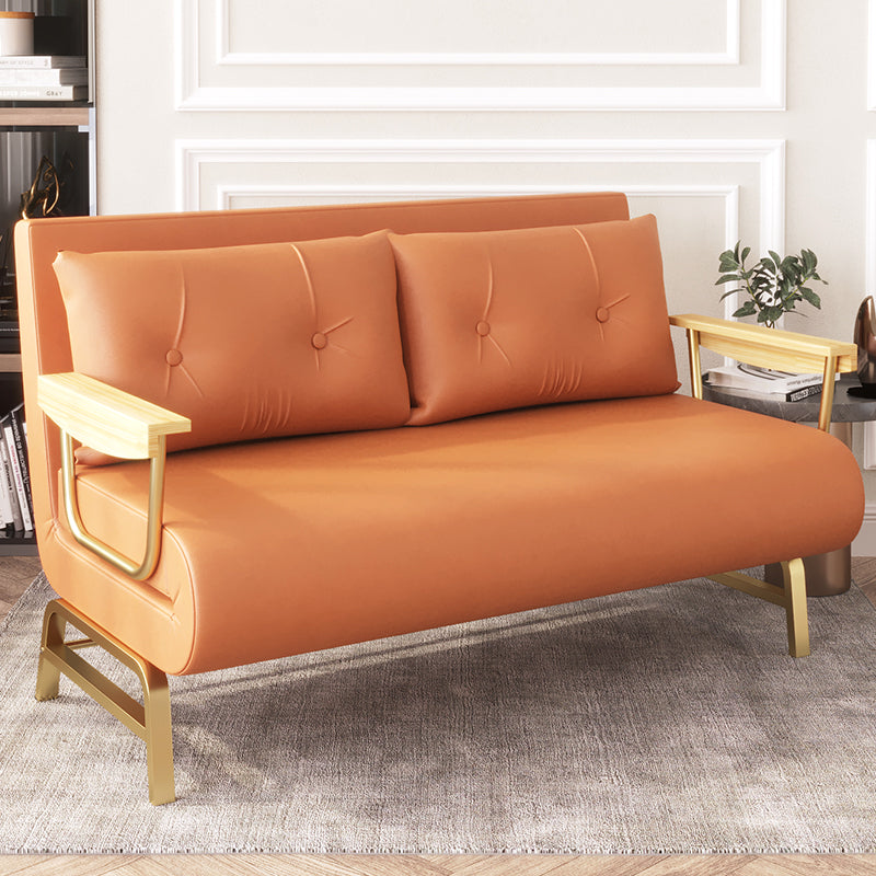 Glam Sofa Bed Bonded Leather Pillow Back Square Arms Sleeper Sofa