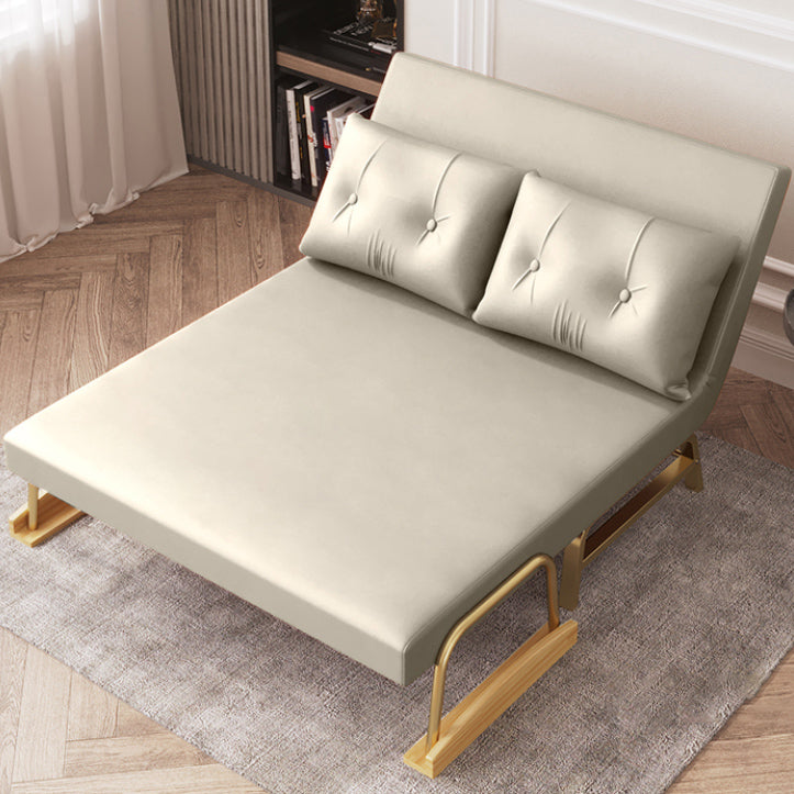 Glam Sofa Bed Bonded Leather Pillow Back Square Arms Sleeper Sofa