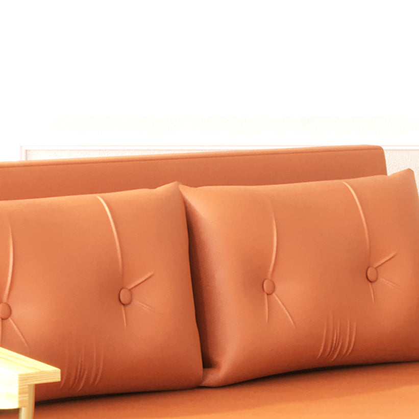 Glam Sofa Bed Bonded Leather Pillow Back Square Arms Sleeper Sofa