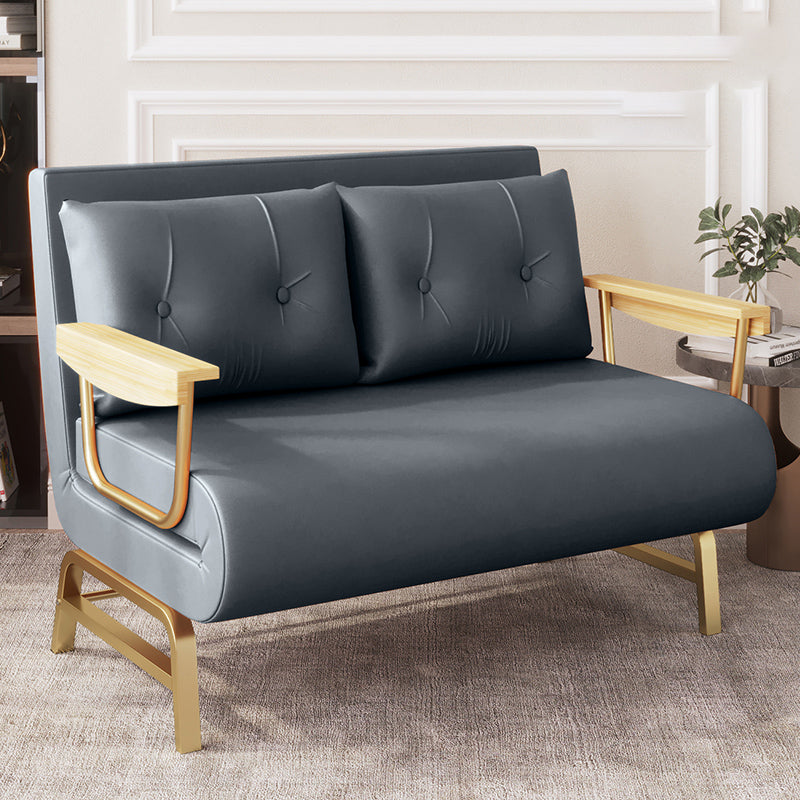 Glam Sofa Bed Bonded Leather Pillow Back Square Arms Sleeper Sofa