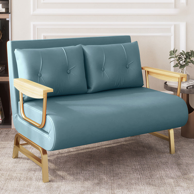 Glam Sofa Bed Bonded Leather Pillow Back Square Arms Sleeper Sofa