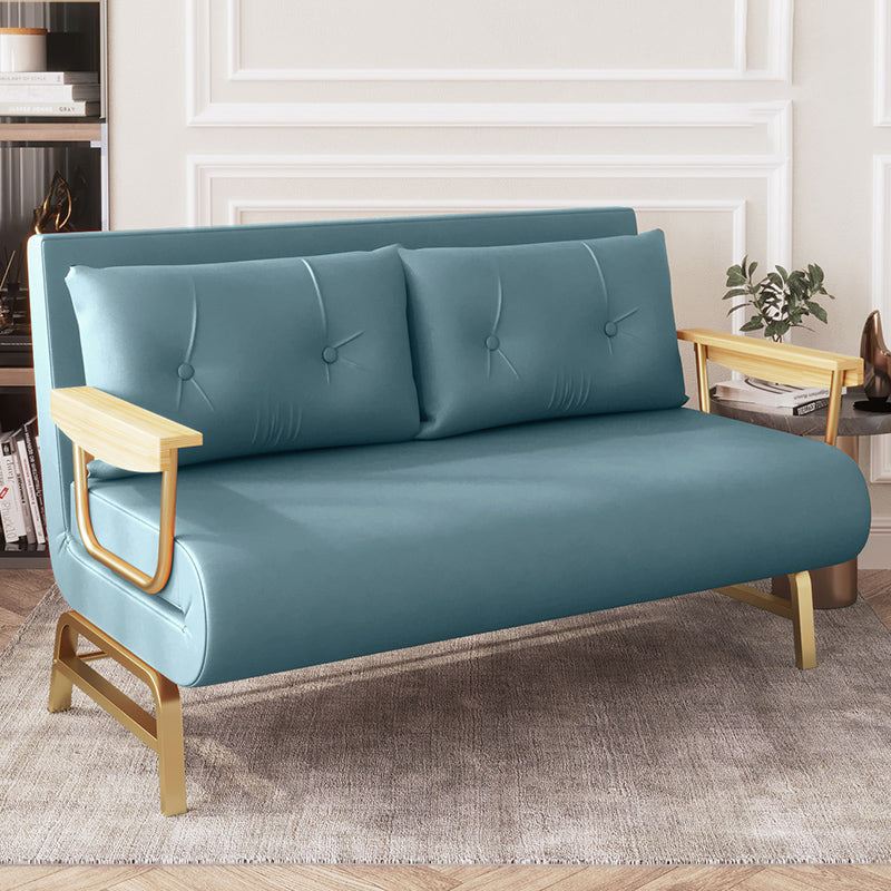 Glam Sofa Bed Bonded Leather Pillow Back Square Arms Sleeper Sofa