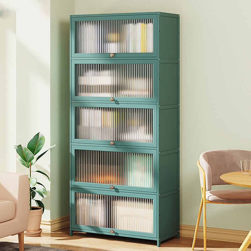 Green Glass Paned Accent Cabinet Modern Bamboo Storage Cabinet