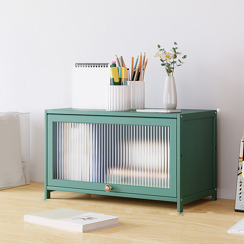 Green Glass Paned Accent Cabinet Modern Bamboo Storage Cabinet