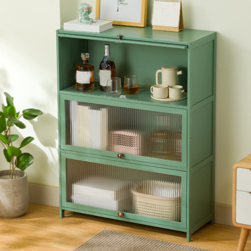 Green Glass Paned Accent Cabinet Modern Bamboo Storage Cabinet