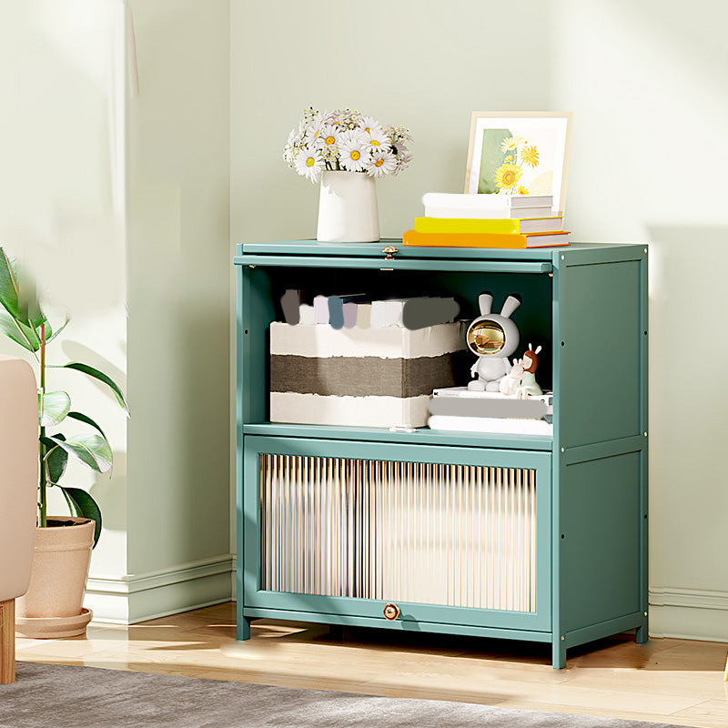 Green Glass Paned Accent Cabinet Modern Bamboo Storage Cabinet