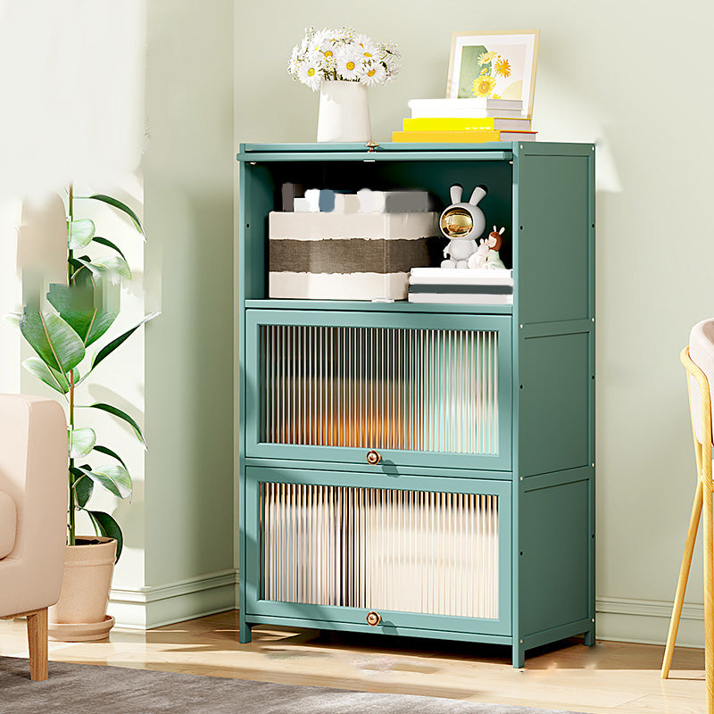 Green Glass Paned Accent Cabinet Modern Bamboo Storage Cabinet
