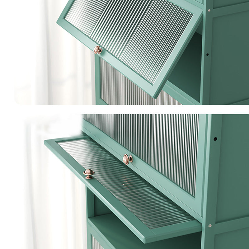 Green Glass Paned Accent Cabinet Modern Bamboo Storage Cabinet