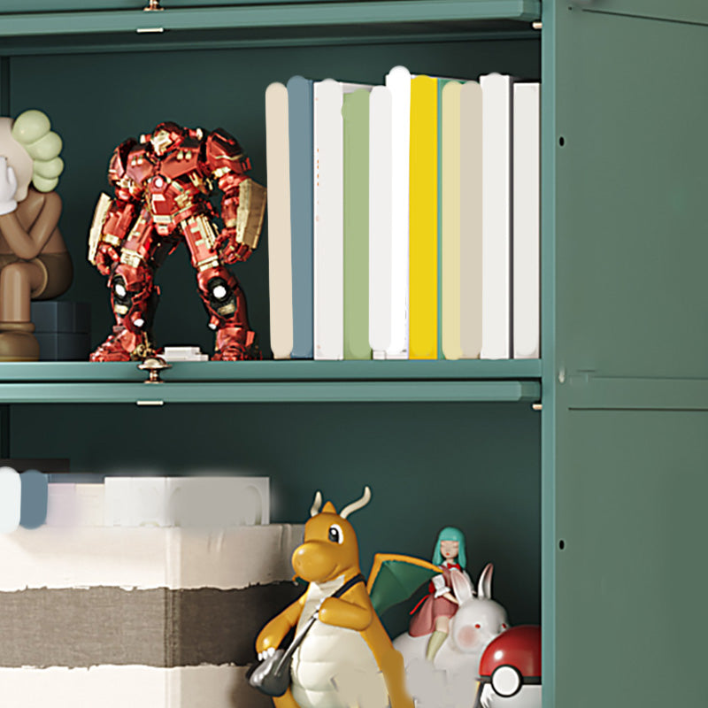 Green Glass Paned Accent Cabinet Modern Bamboo Storage Cabinet