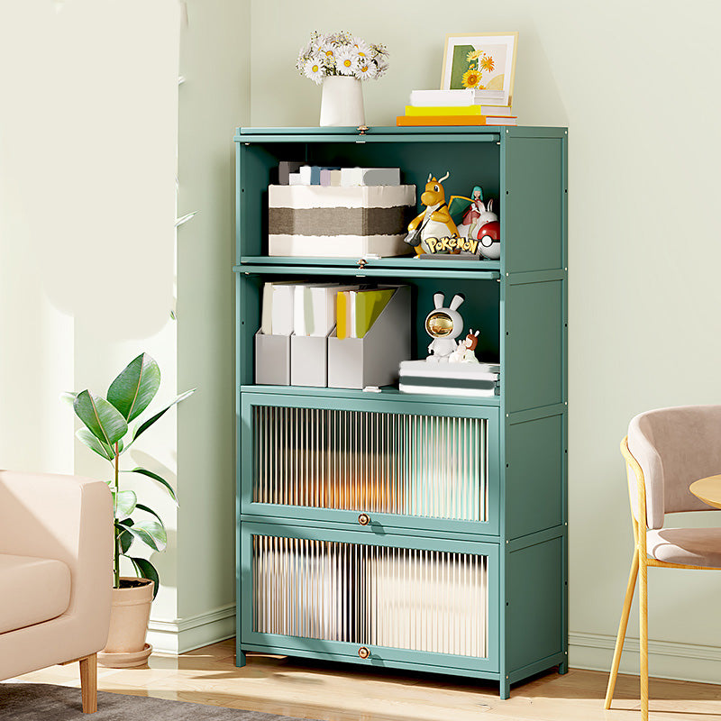 Green Glass Paned Accent Cabinet Modern Bamboo Storage Cabinet