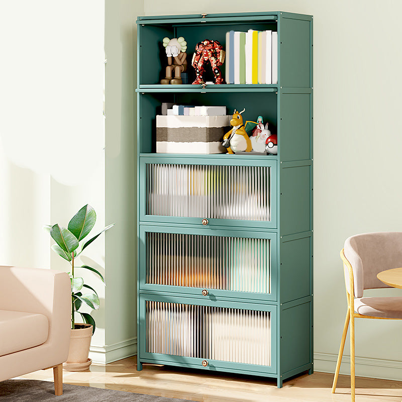 Green Glass Paned Accent Cabinet Modern Bamboo Storage Cabinet