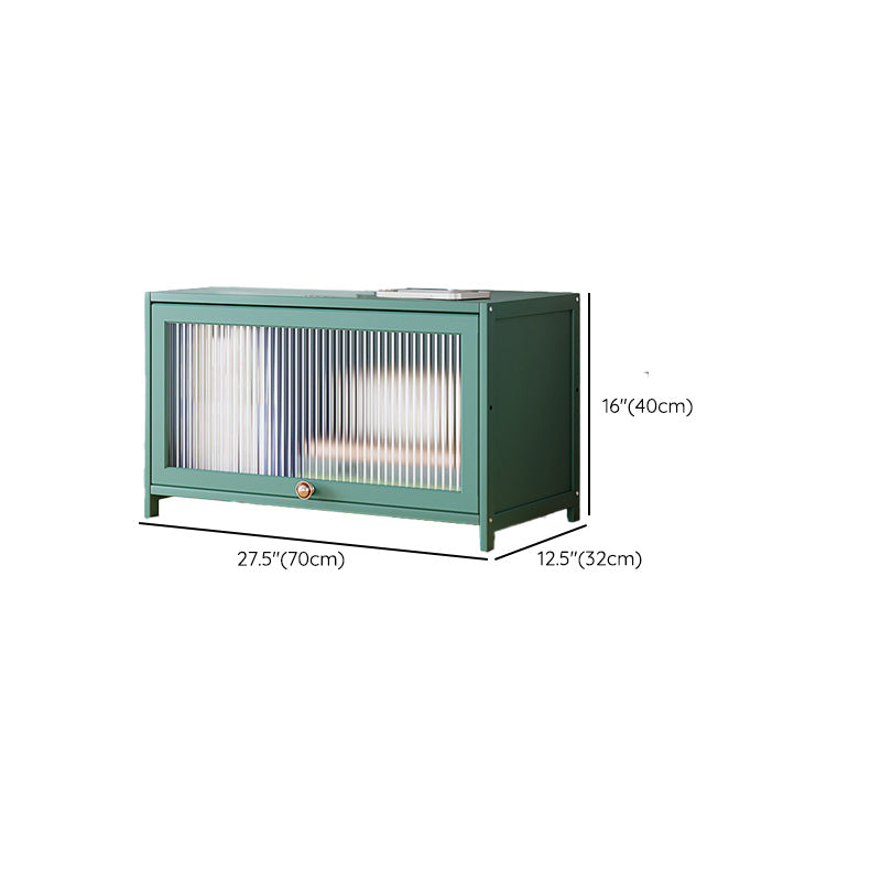 Green Glass Paned Accent Cabinet Modern Bamboo Storage Cabinet