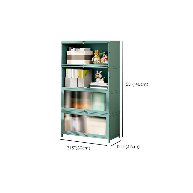 Green Glass Paned Accent Cabinet Modern Bamboo Storage Cabinet