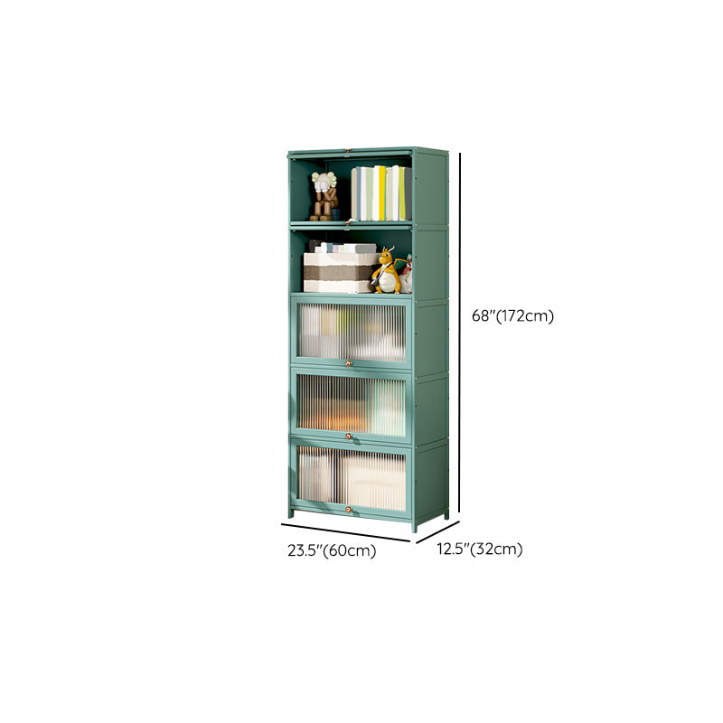 Green Glass Paned Accent Cabinet Modern Bamboo Storage Cabinet