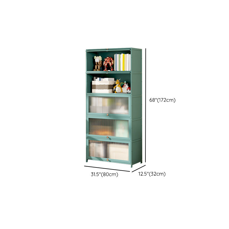 Green Glass Paned Accent Cabinet Modern Bamboo Storage Cabinet